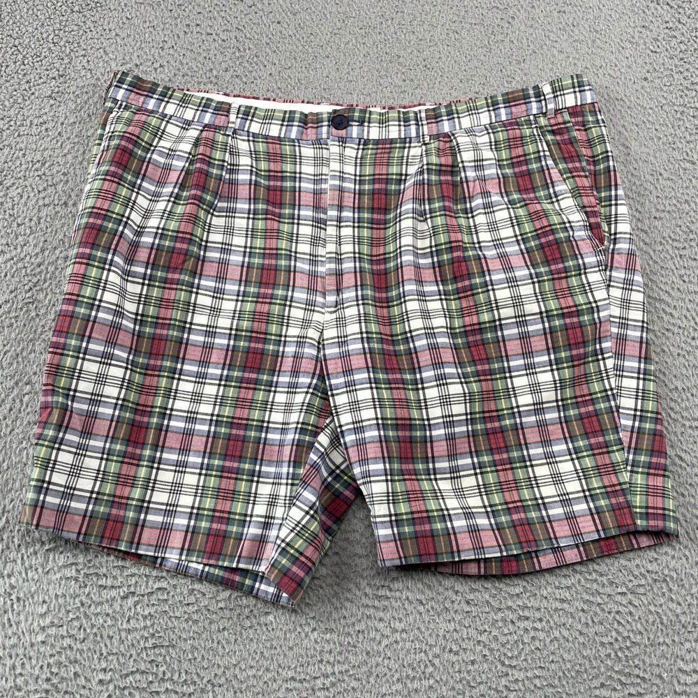 English Sports Shop Shorts Men 38 Multicolor Madras Plaid Pleated Cotton Bermuda